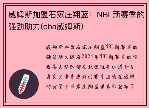 威姆斯加盟石家庄翔蓝：NBL新赛季的强劲助力(cba威姆斯)