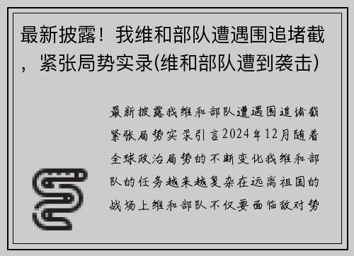 最新披露！我维和部队遭遇围追堵截，紧张局势实录(维和部队遭到袭击)