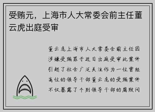 受贿元，上海市人大常委会前主任董云虎出庭受审