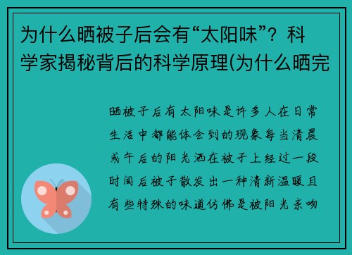 为什么晒被子后会有“太阳味”？科学家揭秘背后的科学原理(为什么晒完被子会有股太阳味)