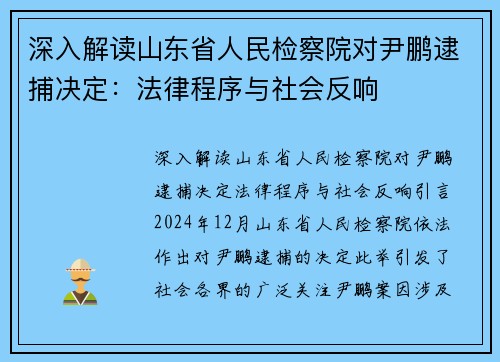 深入解读山东省人民检察院对尹鹏逮捕决定：法律程序与社会反响