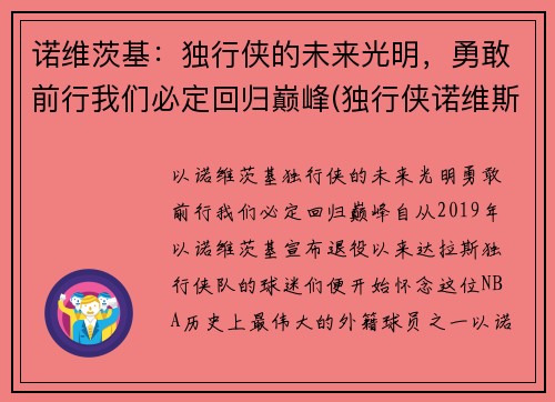 诺维茨基：独行侠的未来光明，勇敢前行我们必定回归巅峰(独行侠诺维斯基)